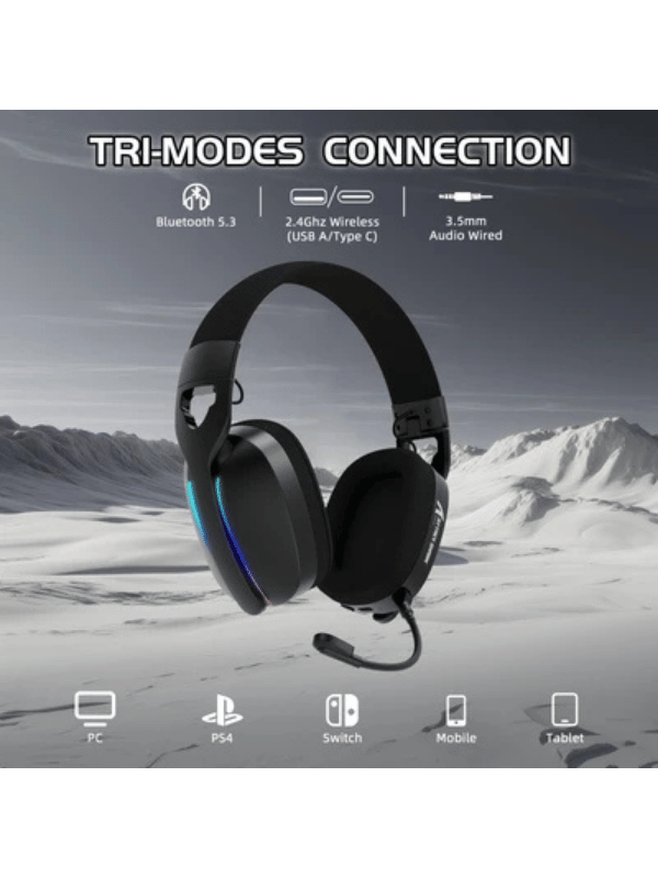 ATTACK SHARK L90 Foldable RGB Ultra-Light Tri-Mode Gaming Headset, Foldable Lightweight RGB Wireless for PC/PS4/PS5/Switch/Xbox, BLACK