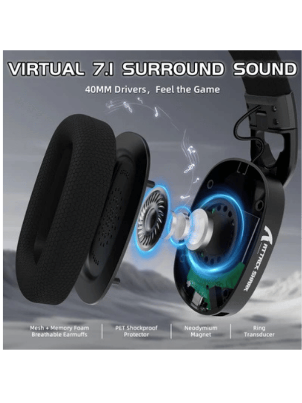 ATTACK SHARK L90 Foldable RGB Ultra-Light Tri-Mode Gaming Headset, Foldable Lightweight RGB Wireless for PC/PS4/PS5/Switch/Xbox, BLACK
