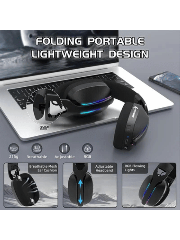 ATTACK SHARK L90 Foldable RGB Ultra-Light Tri-Mode Gaming Headset, Foldable Lightweight RGB Wireless for PC/PS4/PS5/Switch/Xbox, BLACK