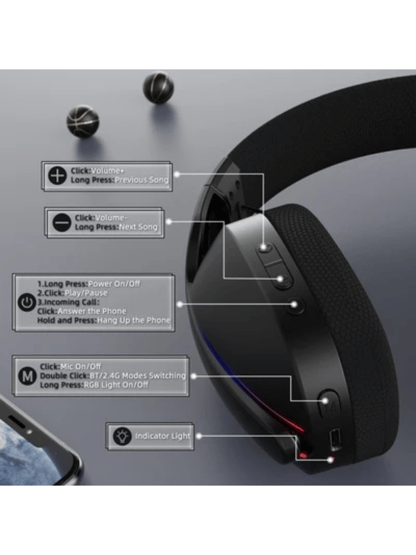 ATTACK SHARK L90 Foldable RGB Ultra-Light Tri-Mode Gaming Headset, Foldable Lightweight RGB Wireless for PC/PS4/PS5/Switch/Xbox, BLACK