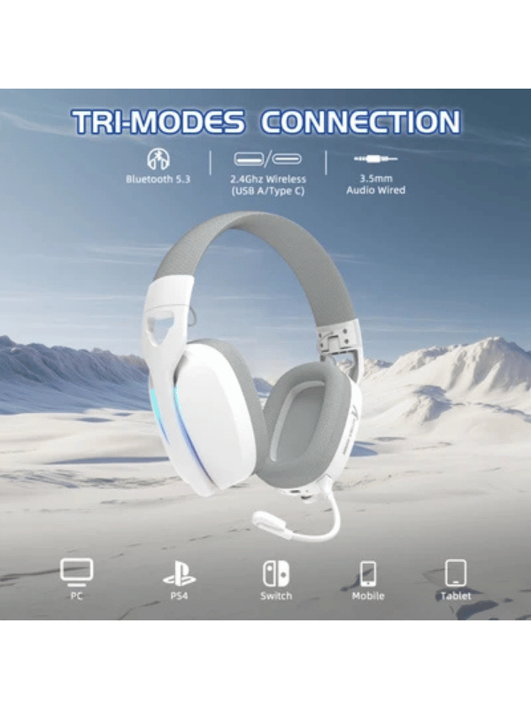 ATTACK SHARK L90 Foldable RGB Ultra-Light Tri-Mode Gaming Headset, Foldable Lightweight RGB Wireless for PC/PS4/PS5/Switch/Xbox, WHITE