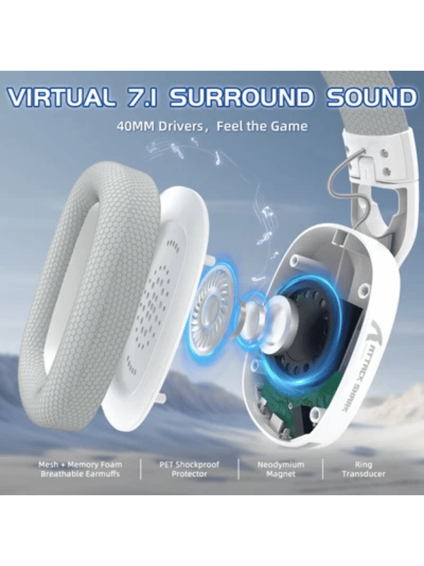 ATTACK SHARK L90 Foldable RGB Ultra-Light Tri-Mode Gaming Headset, Foldable Lightweight RGB Wireless for PC/PS4/PS5/Switch/Xbox, WHITE