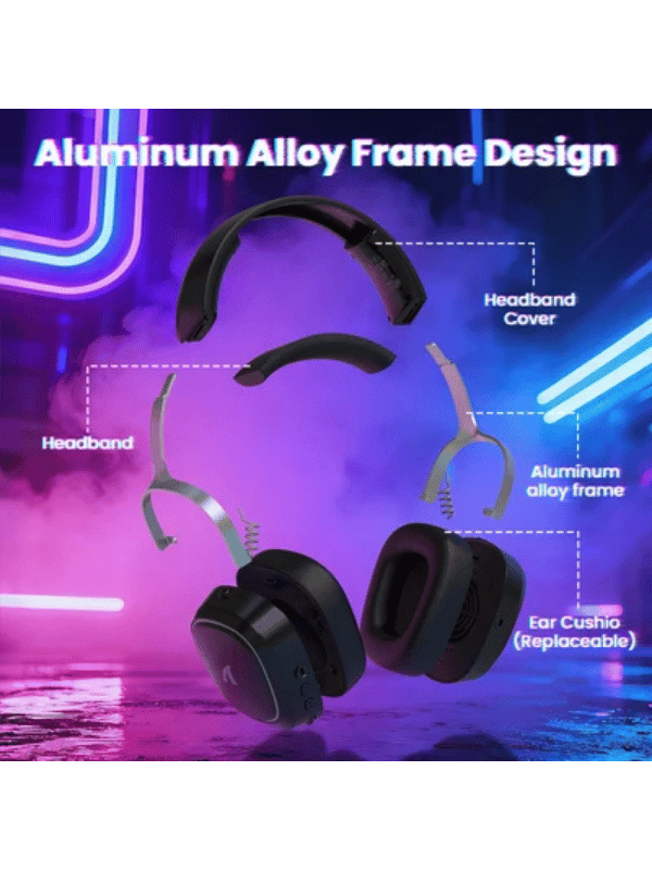 ATTACK SHARK G800 Wireless Gaming Headset, 1000 mAh Battery, Detachable Mics, Aluminum Alloy Frame, 3D Surround Sound, 20ms low latency, 50mm Drivers,3 Modes (2.4G/Bluetooth/Wired)