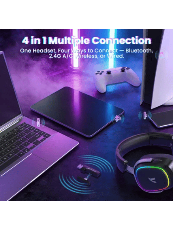 ATTACK SHARK G800 Wireless Gaming Headset, 1000 mAh Battery, Detachable Mics, Aluminum Alloy Frame, 3D Surround Sound, 20ms low latency, 50mm Drivers,3 Modes (2.4G/Bluetooth/Wired)