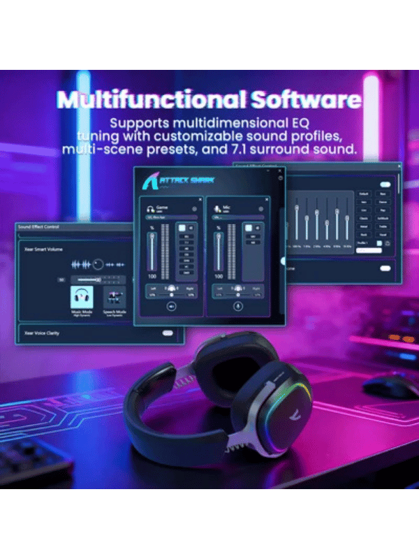 ATTACK SHARK G800 Wireless Gaming Headset, 1000 mAh Battery, Detachable Mics, Aluminum Alloy Frame, 3D Surround Sound, 20ms low latency, 50mm Drivers,3 Modes (2.4G/Bluetooth/Wired)