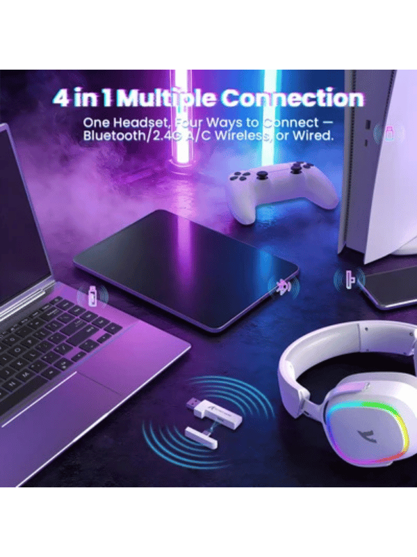 ATTACK SHARK G800 Wireless Gaming Headset, 1000 mAh Battery, Detachable Mics, Aluminum Alloy Frame, 3D Surround Sound, 20ms low latency, 50mm Drivers,3 Modes (2.4G/Bluetooth/Wired)