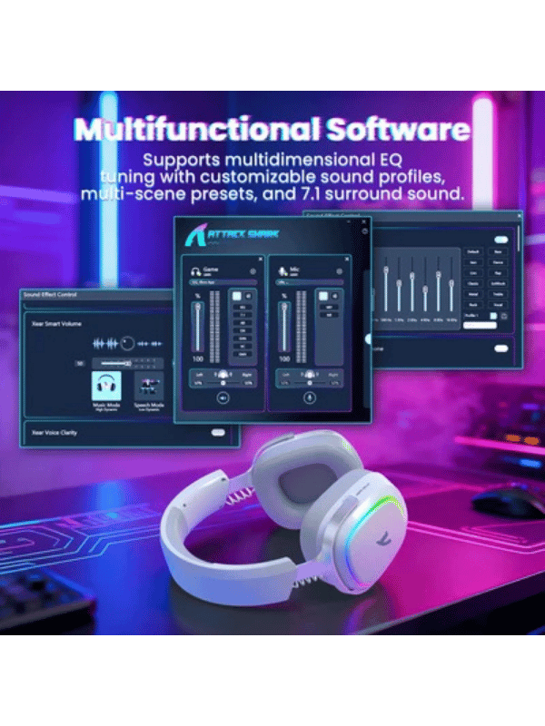 ATTACK SHARK G800 Wireless Gaming Headset, 1000 mAh Battery, Detachable Mics, Aluminum Alloy Frame, 3D Surround Sound, 20ms low latency, 50mm Drivers,3 Modes (2.4G/Bluetooth/Wired)