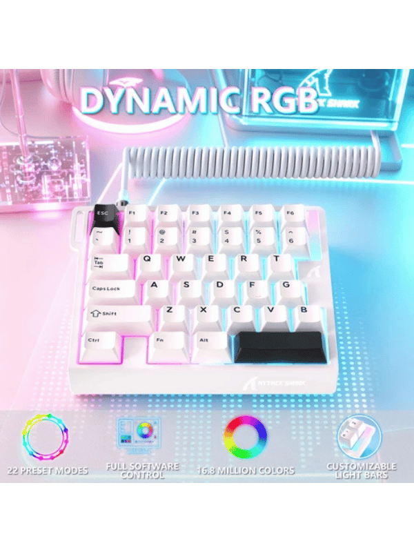 ATTACK SHARK M36 HE One-Handed Magnetic Switch Keyboard & C01 ULTRA LED Aviator Cable, 5‑Layer Sound‑Dampened, 8000Hz Polling, Hot‑Swappable, High‑Precision 0.01mm, PBT Keycaps, WH