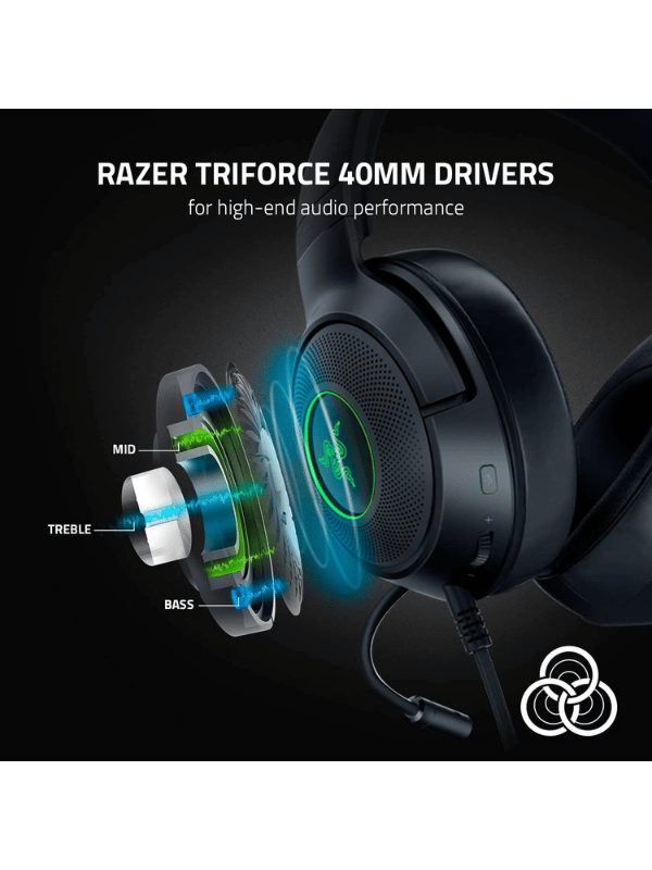 Razer Kraken V3 X Wired USB Gaming Headset, 7.1 Surround Sound, Black