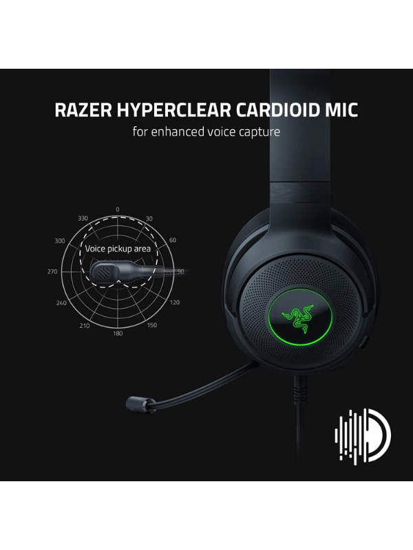 Razer Kraken V3 X Wired USB Gaming Headset, 7.1 Surround Sound, Black
