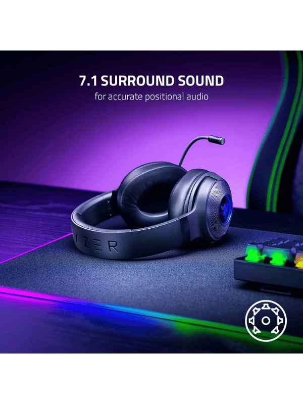 Razer Kraken V3 X Wired USB Gaming Headset, 7.1 Surround Sound, Black