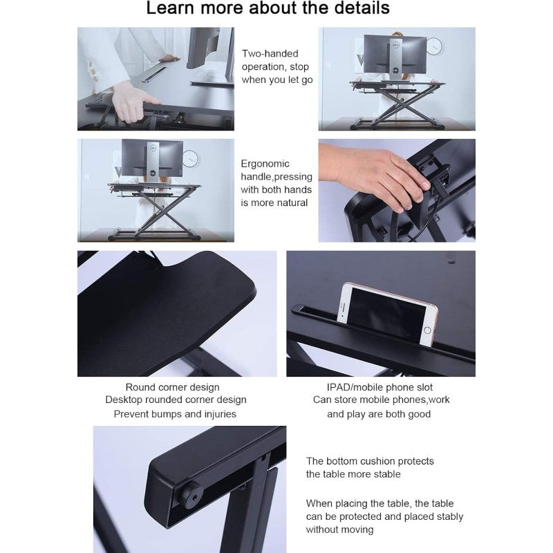 Adjustable Gas Spring Sit-Stand Desk Riser – Ergonomic Height-Adjustable Workstation with Keyboard Tray and Large Surface - DR23