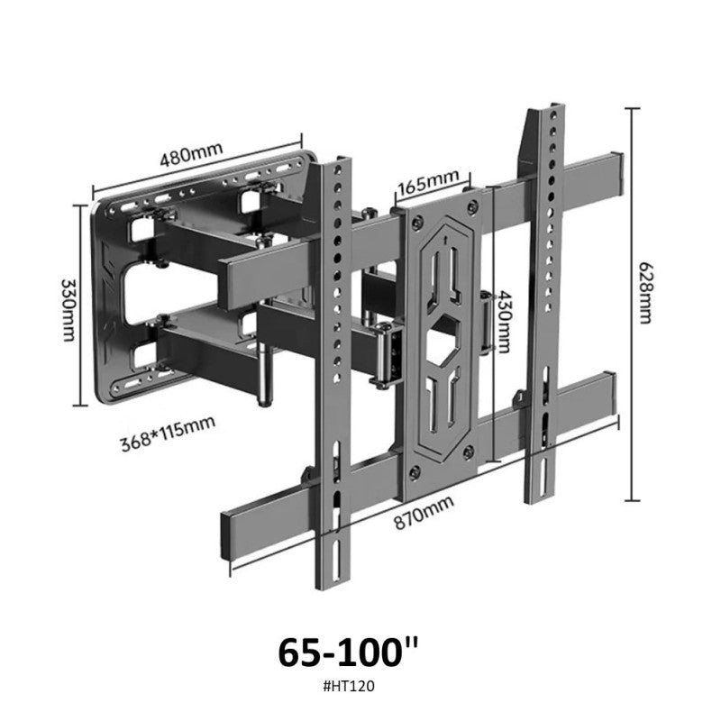 Advanced Full Motion TV Bracket - Multi-Directional Movable Stand, Fits 65 to 100 Inch, Premium-Quality HT120
