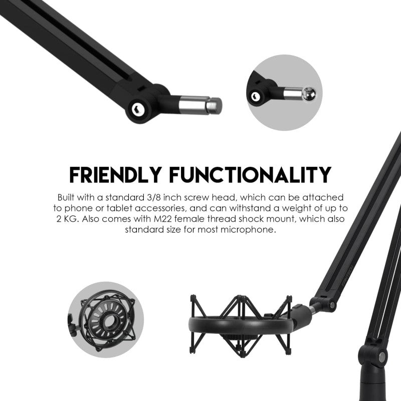 Fantech AC902s Studio Microphone Arm – 80cm Adjustable Stand with Desk Clamp