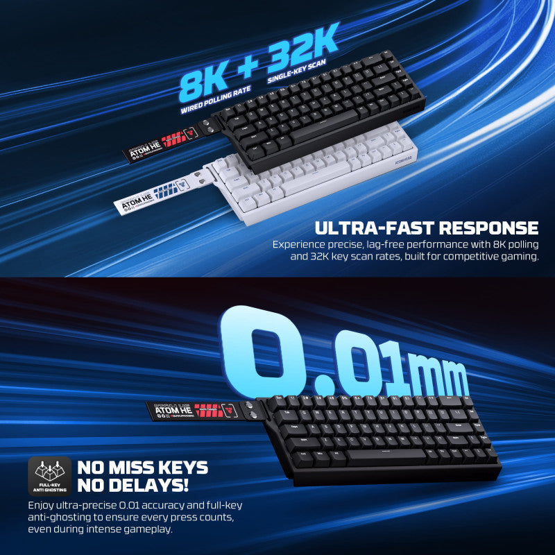 FANTECH ATOM HE68 MK811, High‑Precision Magnetic‑Switch Mechanical Keyboard, 8K Polling, 0.01mm Accuracy