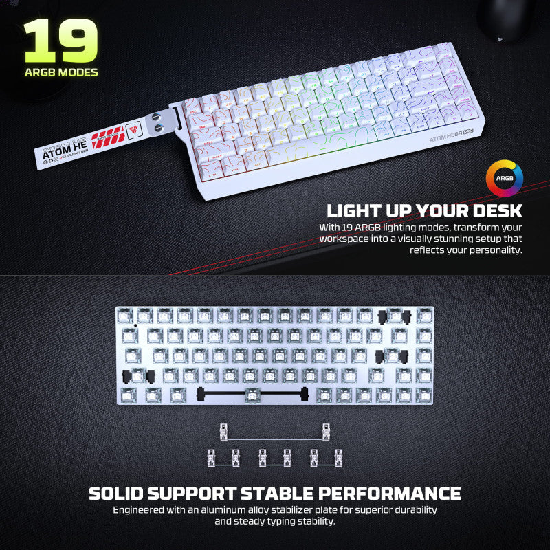 FANTECH ATOM Pro HE68 MK922, High Precision Magnetic Switch Keyboard, 3 Modes: Bluetooth, Wireless & Wired, 8K Polling