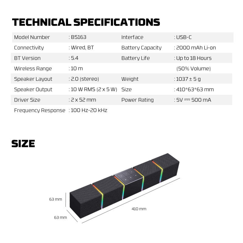 FANTECH BS163 GROOVE BAR PRO (Wired & Bluetooth) RGB Gaming Speaker, 10W + Built-in Microphone