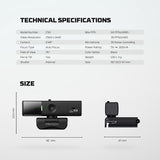 FANTECH C50 LUMINOS: Professional 2K Quad-HD Webcam with Auto Focus, Support for 60FPS, Built-in Micro 3D Noise Cancellation