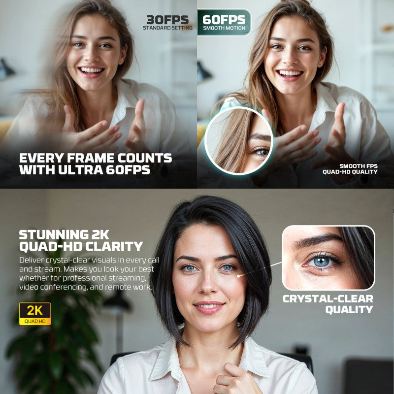 FANTECH C50 LUMINOS: Professional 2K Quad-HD Webcam with Auto Focus, Support for 60FPS, Built-in Micro 3D Noise Cancellation