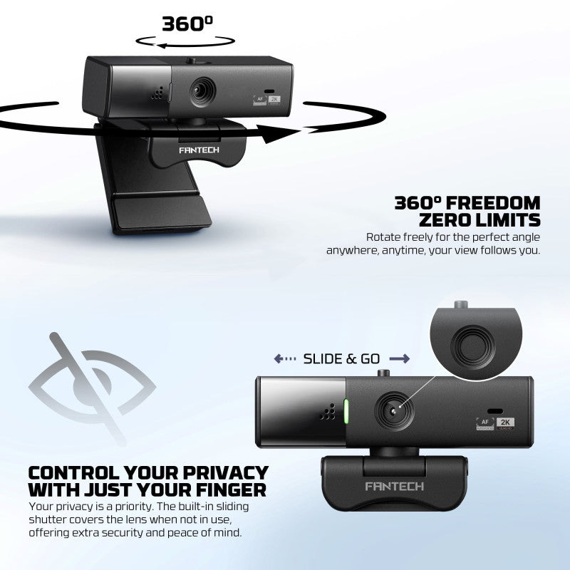 FANTECH C50 LUMINOS: Professional 2K Quad-HD Webcam with Auto Focus, Support for 60FPS, Built-in Micro 3D Noise Cancellation