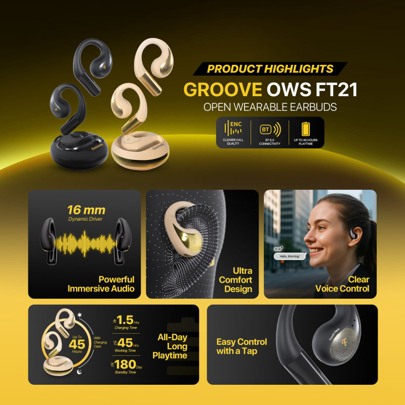 FANTECH FINECOUSTIC GROOVE OWS FT21 OPEN WEARABLE EARBUDS, Perfect For Sport Activities, up to 45 Hours Play time