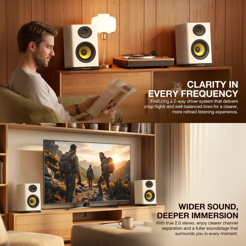 FANTECH Finecoustic Hako Studio 301: 80W 2.0 Bookshelf Speakers, Bluetooth 5.3, 5-Way Connectivity & Hi-Fi Audio