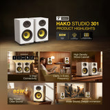 FANTECH Finecoustic Hako Studio 301: 80W 2.0 Bookshelf Speakers, Bluetooth 5.3, 5-Way Connectivity & Hi-Fi Audio
