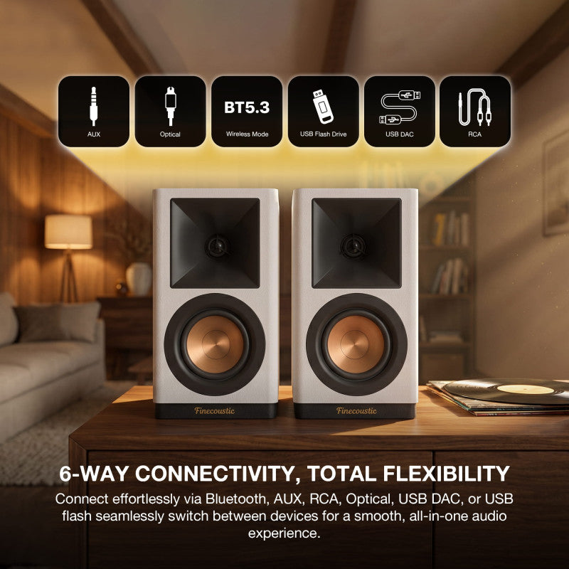 FANTECH Finecoustic Hako Studio 302 100W Stereo Speakers, Bluetooth 5.3, Wood Cabinet, 6-Way Input