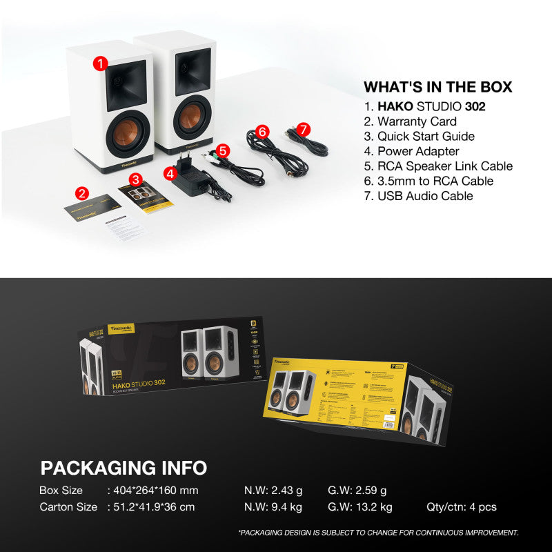 FANTECH Finecoustic Hako Studio 302 100W Stereo Speakers, Bluetooth 5.3, Wood Cabinet, 6-Way Input