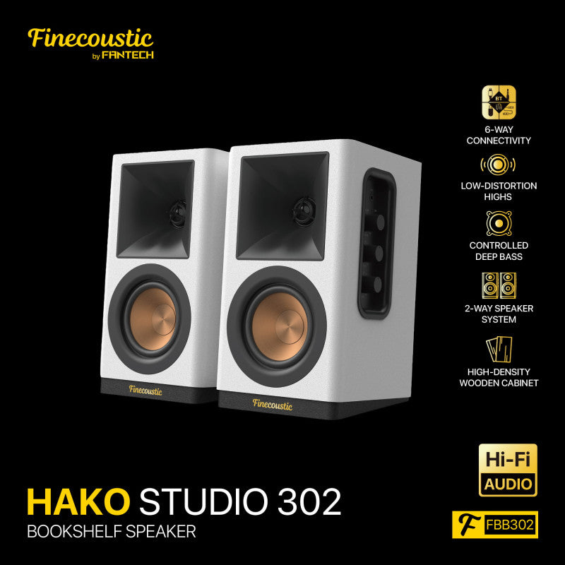 FANTECH Finecoustic Hako Studio 302 100W Stereo Speakers, Bluetooth 5.3, Wood Cabinet, 6-Way Input