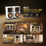 FANTECH Finecoustic Hako Studio 302 100W Stereo Speakers, Bluetooth 5.3, Wood Cabinet, 6-Way Input
