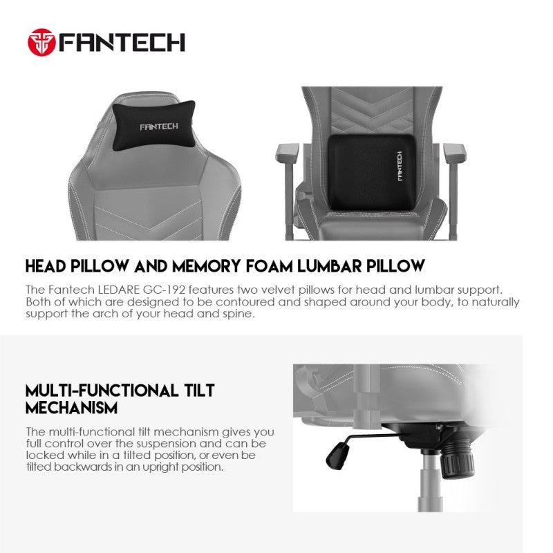 Fantech GC192 Ledare Ultimate Comfort and Heavy-Duty Gaming Chair with 3D Armrests, Extreme Stability, Primastitch Grey
