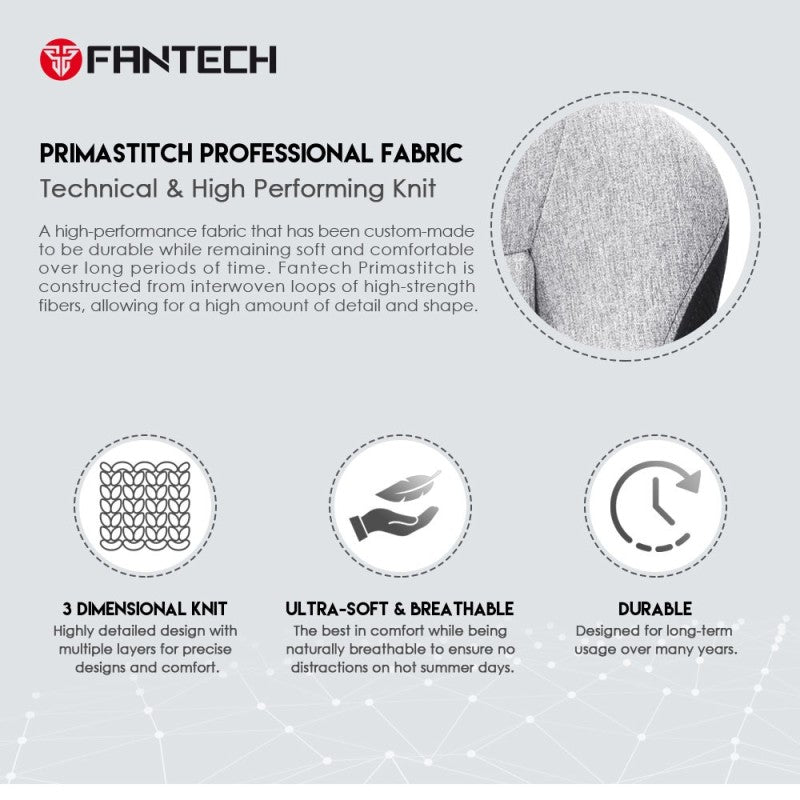 Fantech GC192 Ledare Ultimate Comfort and Heavy-Duty Gaming Chair with 3D Armrests, Extreme Stability, Primastitch Grey