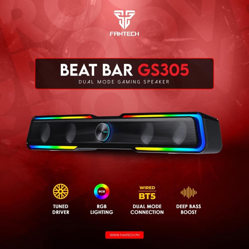 Fantech GS305 BEAT BAR Dual Mode (Wired & Bluetooth) RGB Gaming Speaker, 6W 2" tuned Drive, Deep Bass Boost