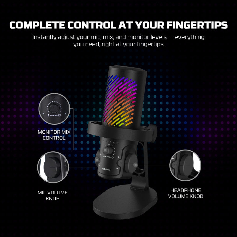 Fantech Leviosa Aura MCX04 USB Condenser Microphone | RGB & ENC Ideal for streamers, YouTubers, gaming, podcasts & recording