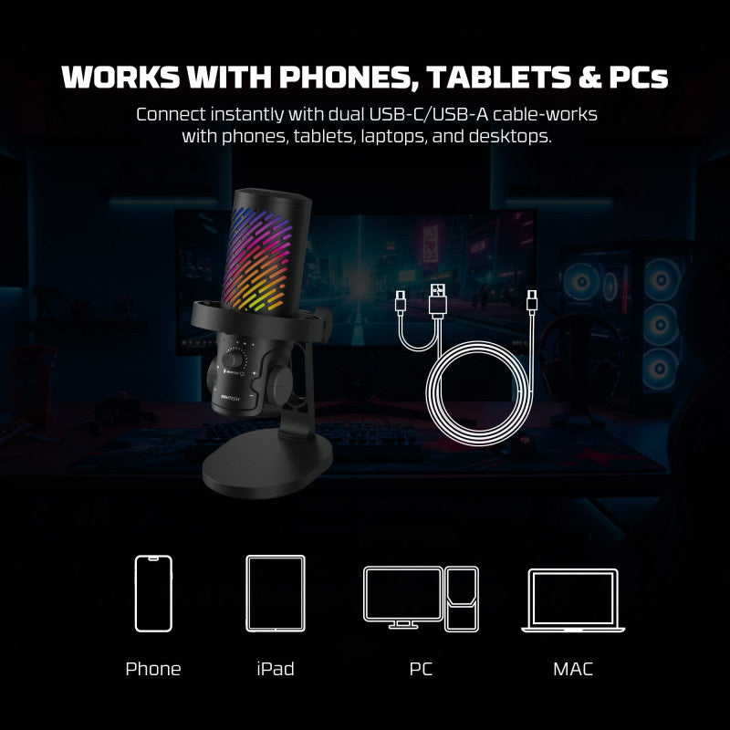 Fantech Leviosa Aura MCX04 USB Condenser Microphone | RGB & ENC Ideal for streamers, YouTubers, gaming, podcasts & recording
