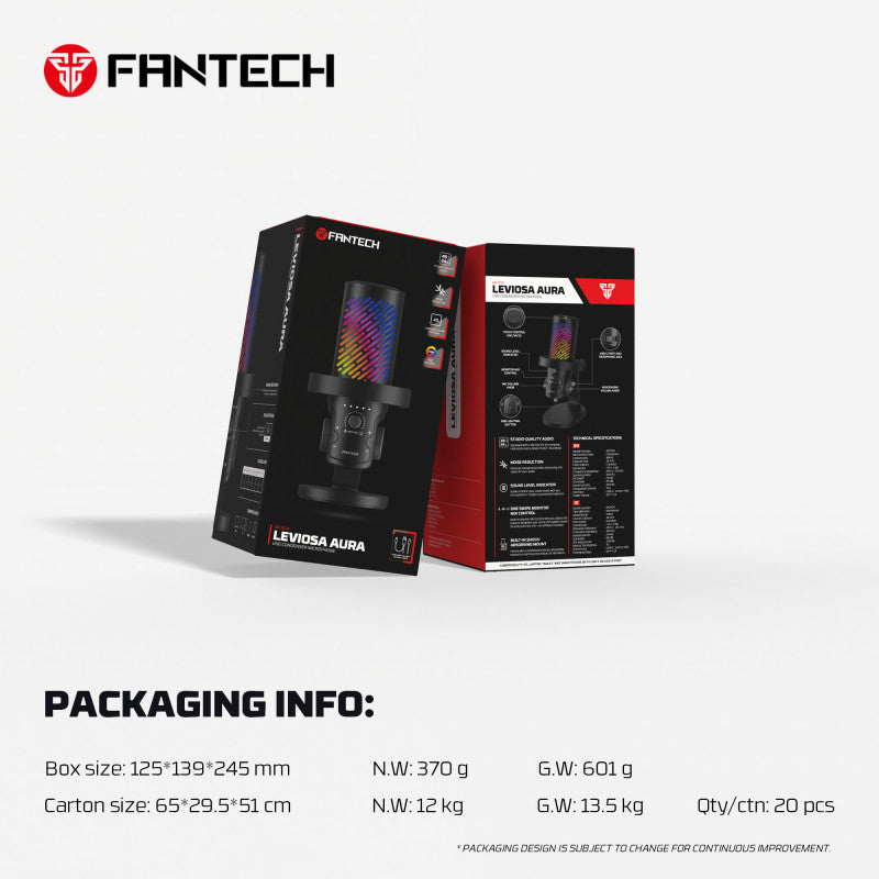 Fantech Leviosa Aura MCX04 USB Condenser Microphone | RGB & ENC Ideal for streamers, YouTubers, gaming, podcasts & recording