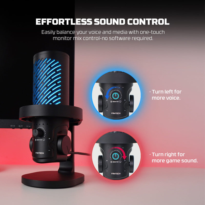Fantech Leviosa Aura MCX04 USB Condenser Microphone | RGB & ENC Ideal for streamers, YouTubers, gaming, podcasts & recording