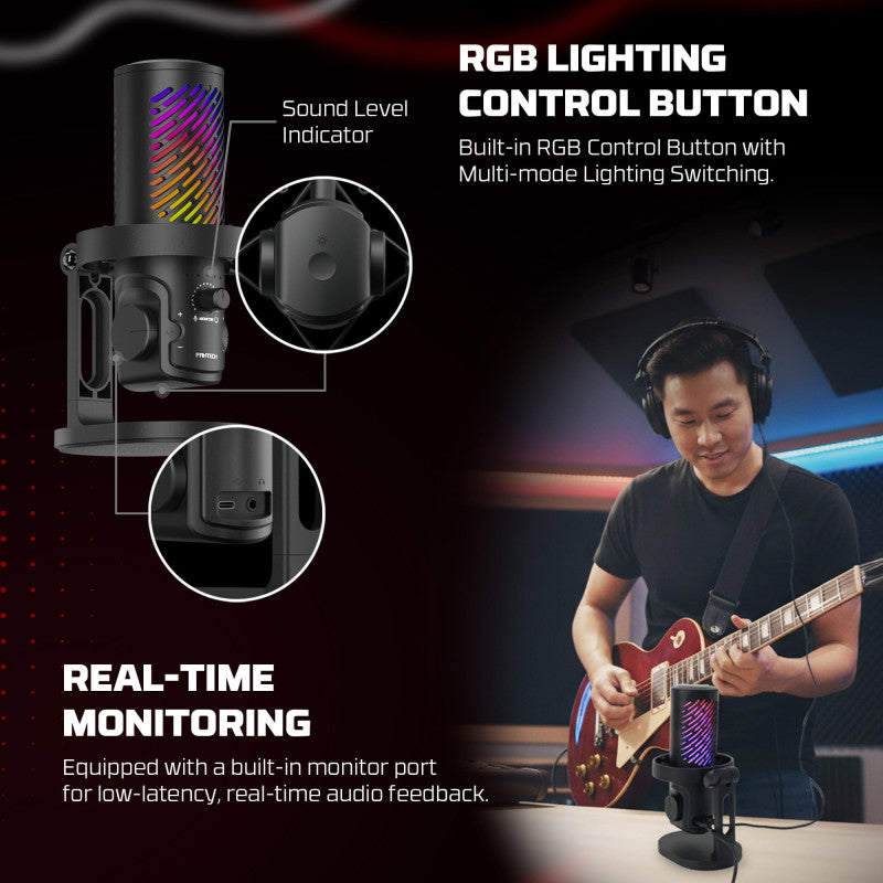 Fantech Leviosa Aura MCX04 USB Condenser Microphone | RGB & ENC Ideal for streamers, YouTubers, gaming, podcasts & recording