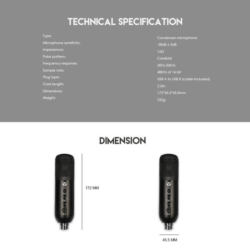 Fantech LEVIOSA MCX01: Professional RGB Condenser Microphone For Streamer or Youtuber, USB Interface