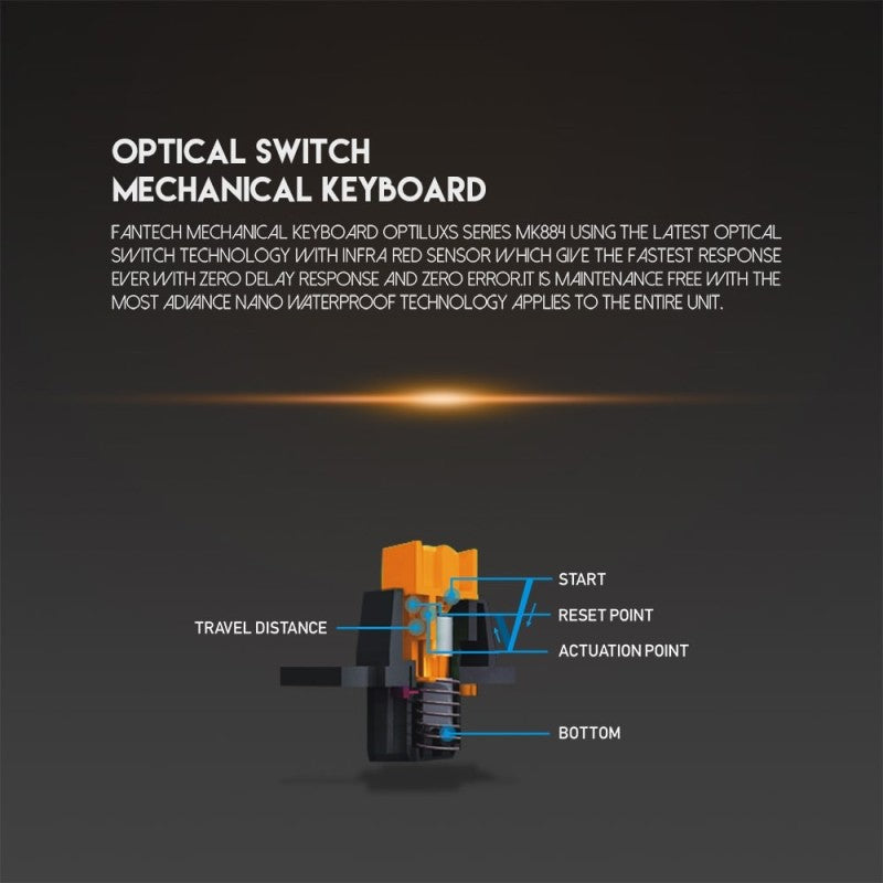 Fantech MK884 Optilux, Optical Mechanical Switch Keyboard, Ultra-durable, spill-proof, RGB Lighting