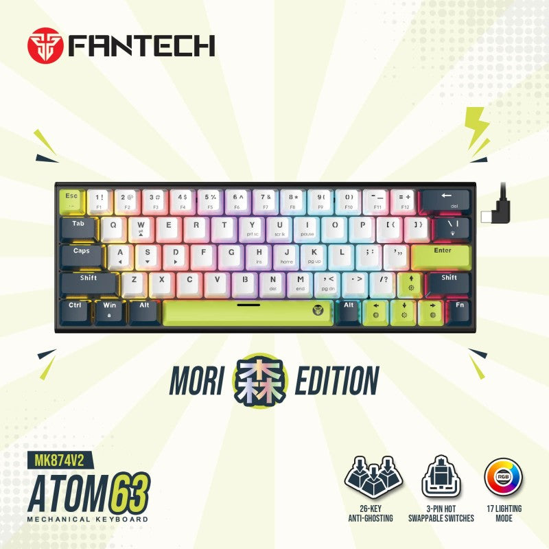 Fantech MORI Edition MK874V2 - ATOM63, Pro Wired Mechanical Keyboard with RGB Lighting White