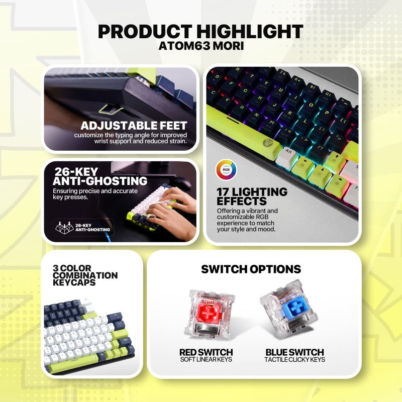 Fantech MORI Edition MK874V2 - ATOM63, Pro Wired Mechanical Keyboard with RGB Lighting White