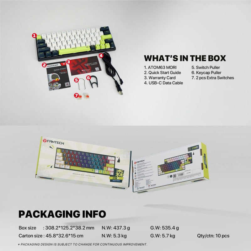 Fantech MORI Edition MK874V2 - ATOM63, Pro Wired Mechanical Keyboard with RGB Lighting White