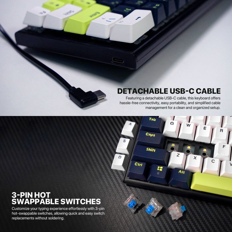 Fantech MORI Edition MK874V2 - ATOM63, Pro Wired Mechanical Keyboard with RGB Lighting White