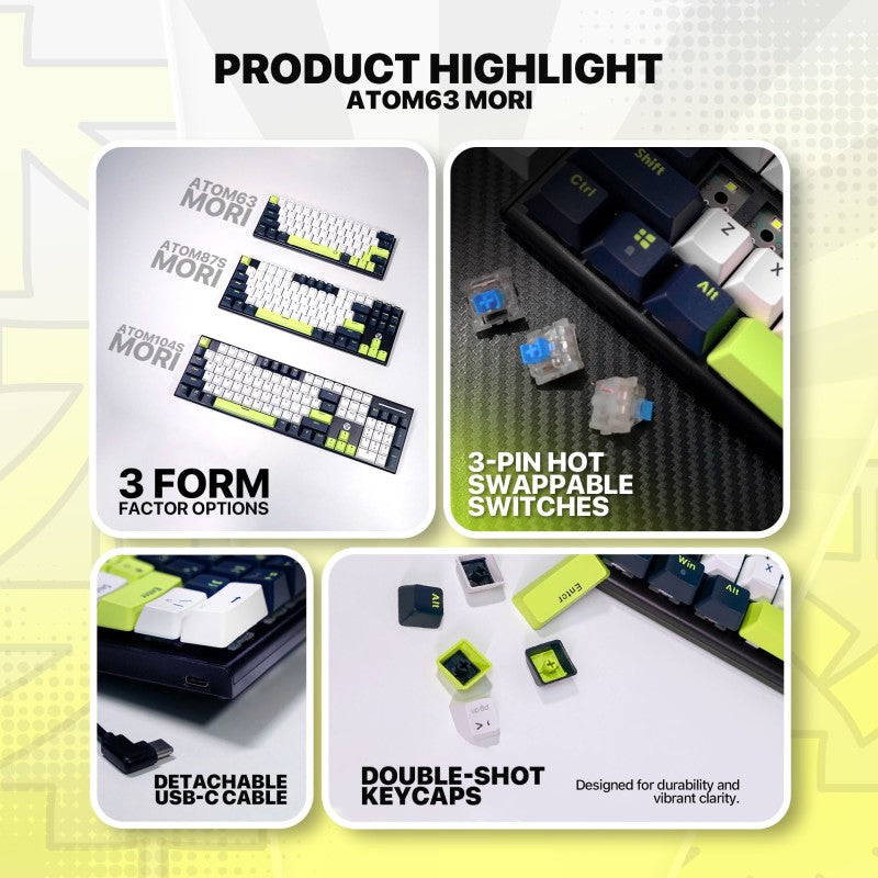 Fantech MORI Edition MK874V2 - ATOM63, Pro Wired Mechanical Keyboard with RGB Lighting White
