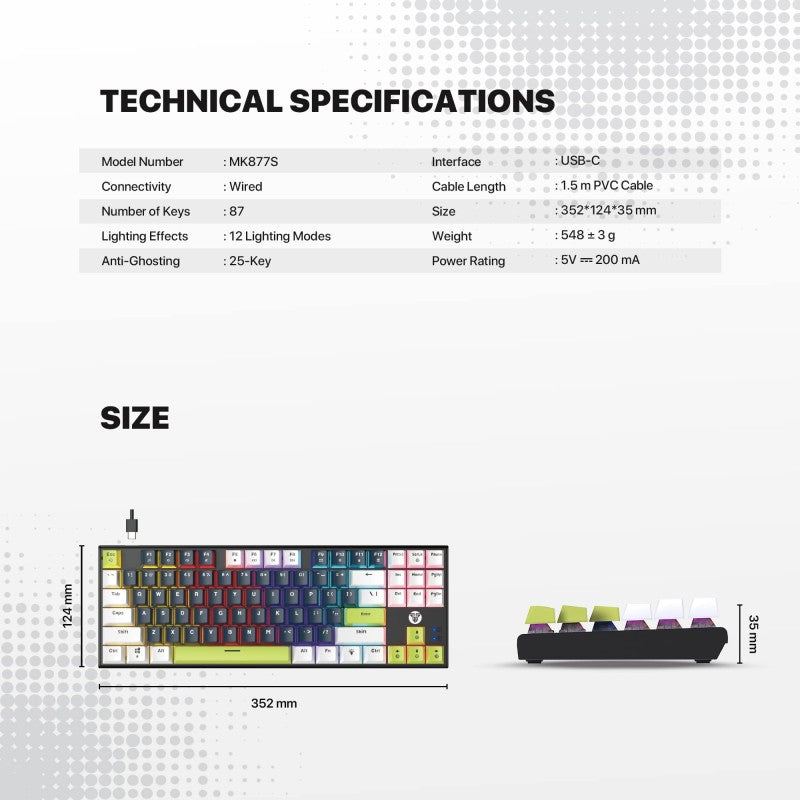 Fantech MORI Edition MK877S - ATOM87S, Pro Wired Mechanical Keyboard with RGB Lighting White