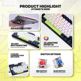 Fantech MORI Edition MK877S - ATOM87S, Pro Wired Mechanical Keyboard with RGB Lighting White