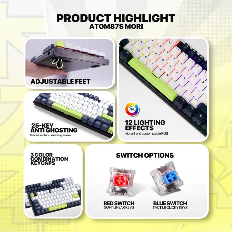 Fantech MORI Edition MK877S - ATOM87S, Pro Wired Mechanical Keyboard with RGB Lighting White