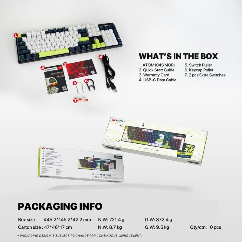 Fantech MORI Edition MK878S - ATOM104S, Pro Wired Mechanical Keyboard with RGB Lighting White